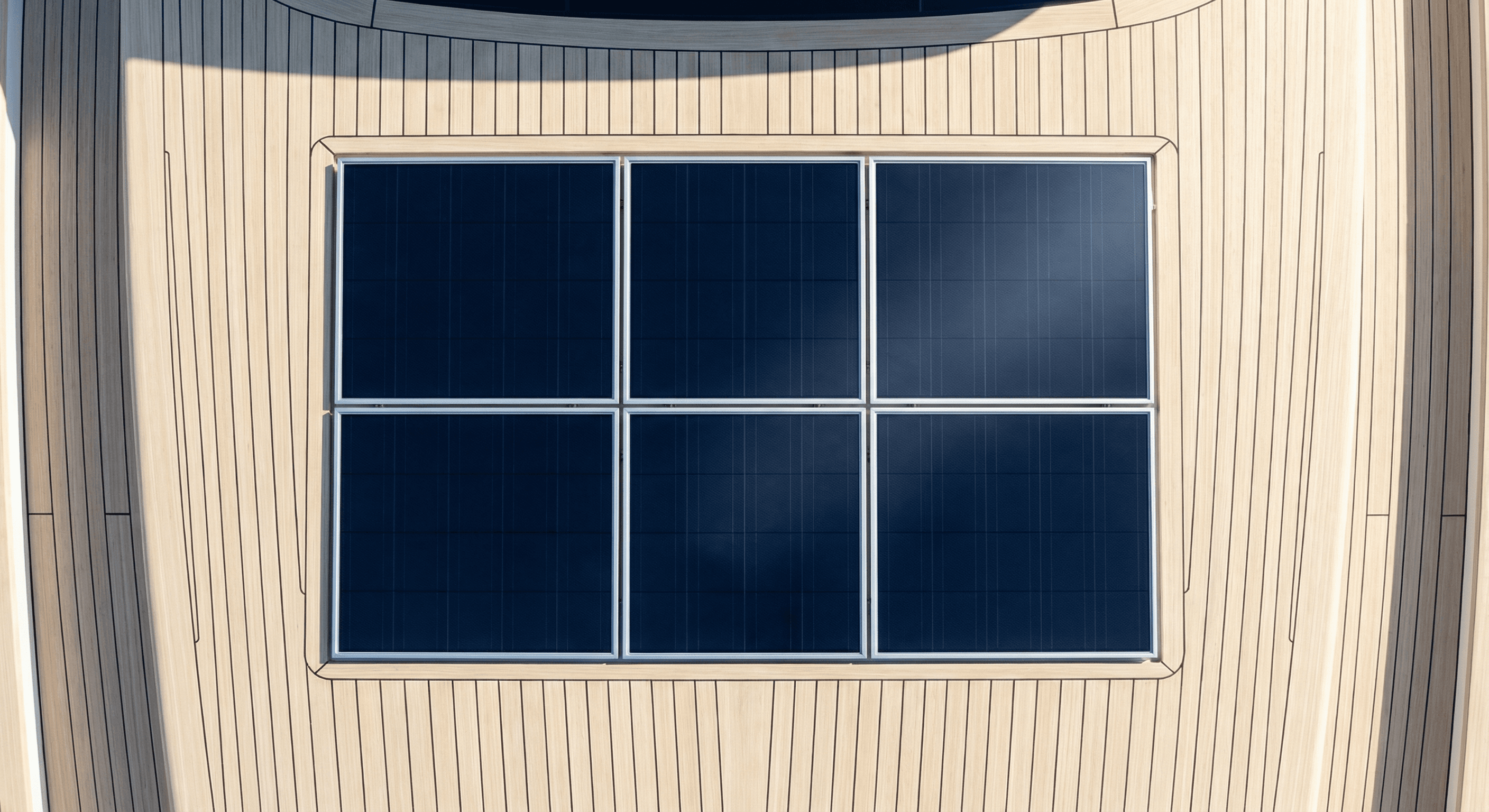 Solar panels on yacht teak deck